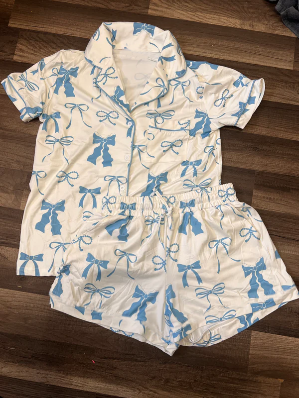 Blue bow summer pajama set preorder