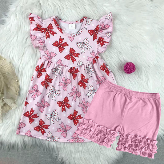Baby girl red pink bow summer outfit preorder