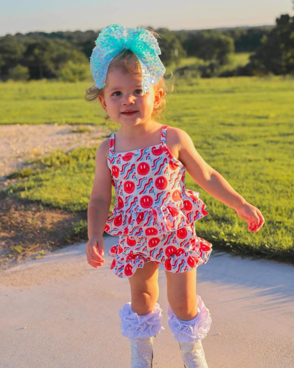 Smile face July 4th baby girl summer outfit preorder