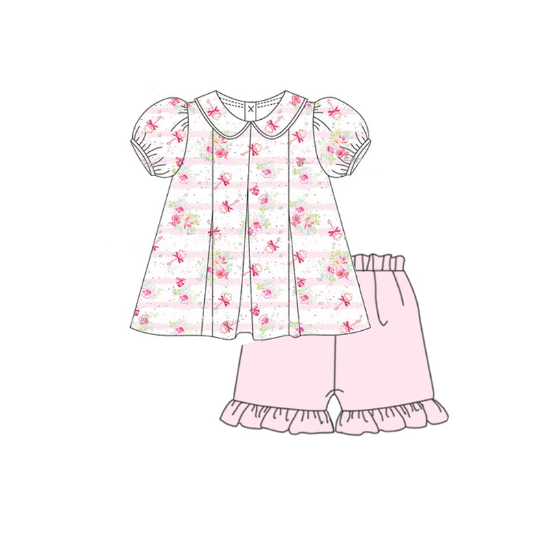 Pink floral baby girl summer outfit preorder