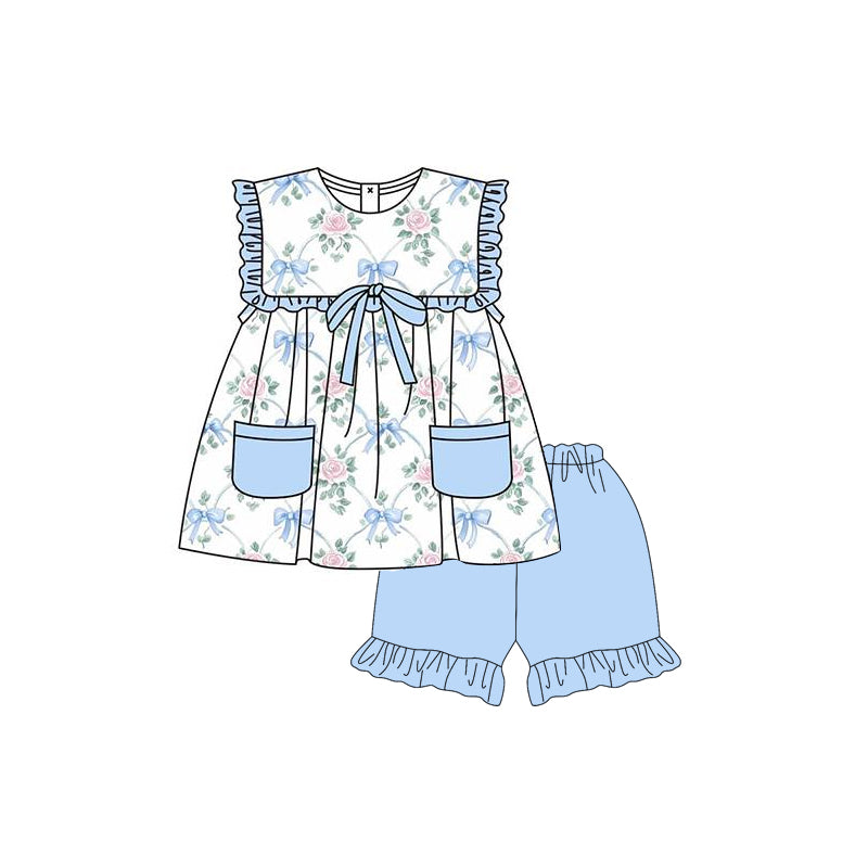 Blue bow pink flower design clothes preorder