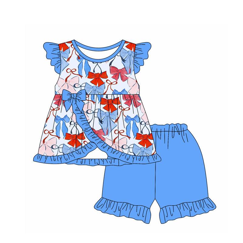 Infant girls blue pink red bow July 4th clothes preorder