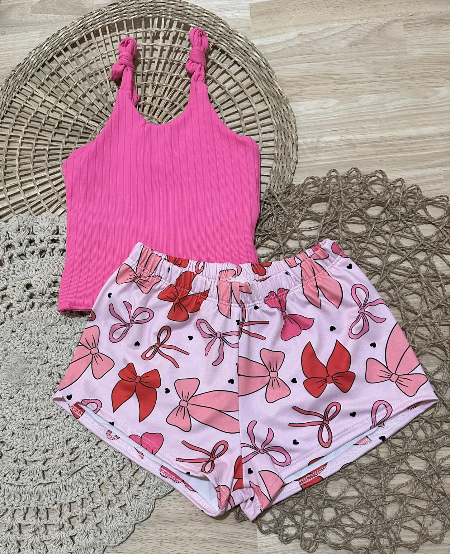Baby girls red pink bow summer outfit preorder
