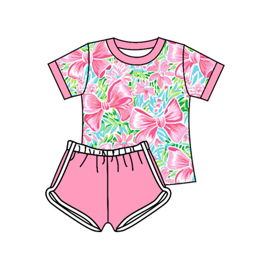 Baby girls pink bow top matching shorts  summer outfit preorder