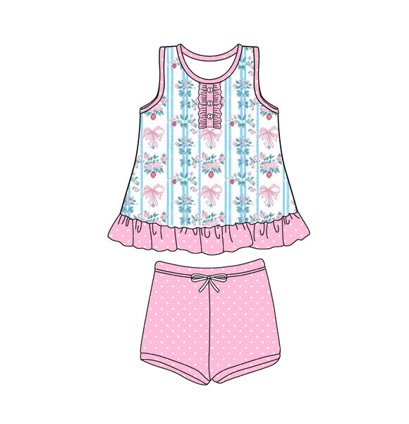 Baby girls colorful bow top matching polka dots shorts  summer outfit preorder