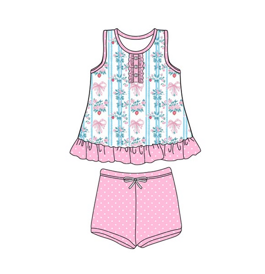 Baby girls colorful bow top matching polka dots shorts  summer outfit preorder