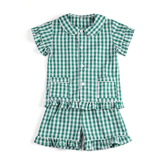 Baby girls green plaid summer pajama set preorder