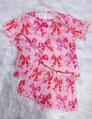 Pink bow baby girls summer outfit preorder