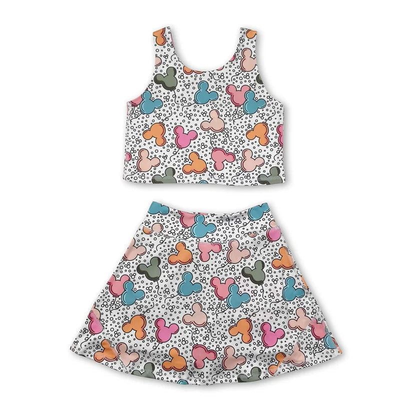 Baby girls cartoon mouse active wear athletic summer yoga skirt outfit