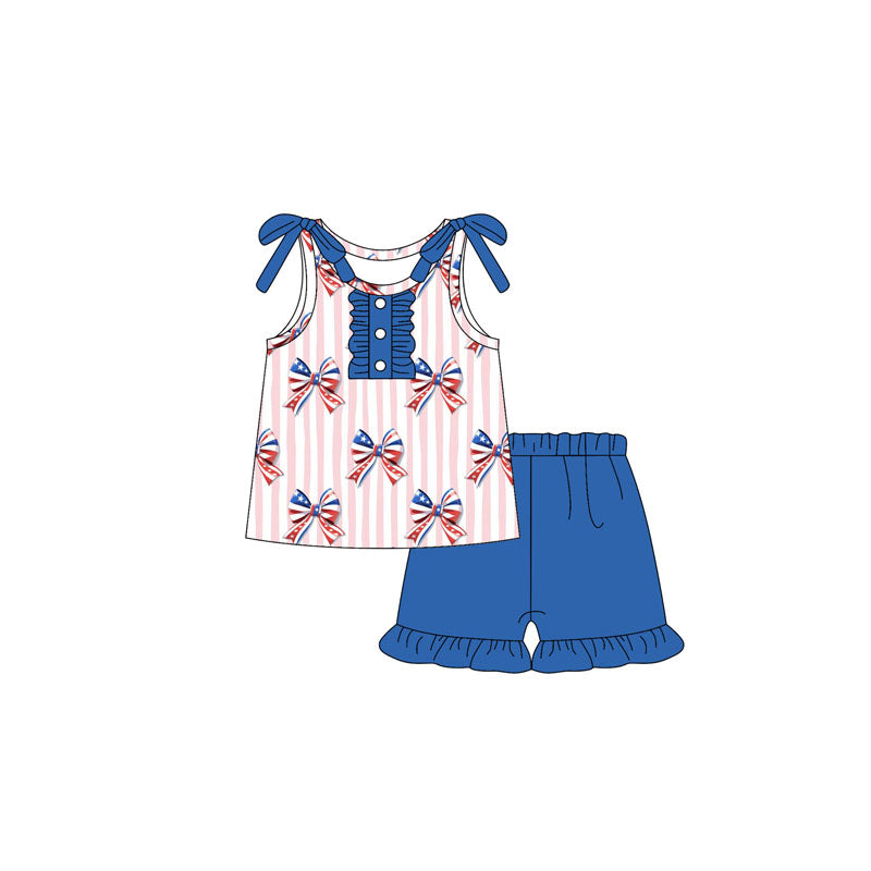 Red blue bow July 4th summer outfit preorder