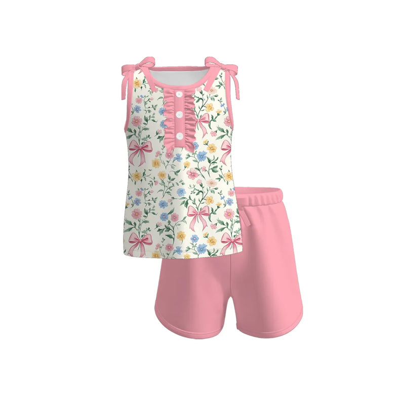 Pink bow floral baby girl summer outfit preorder