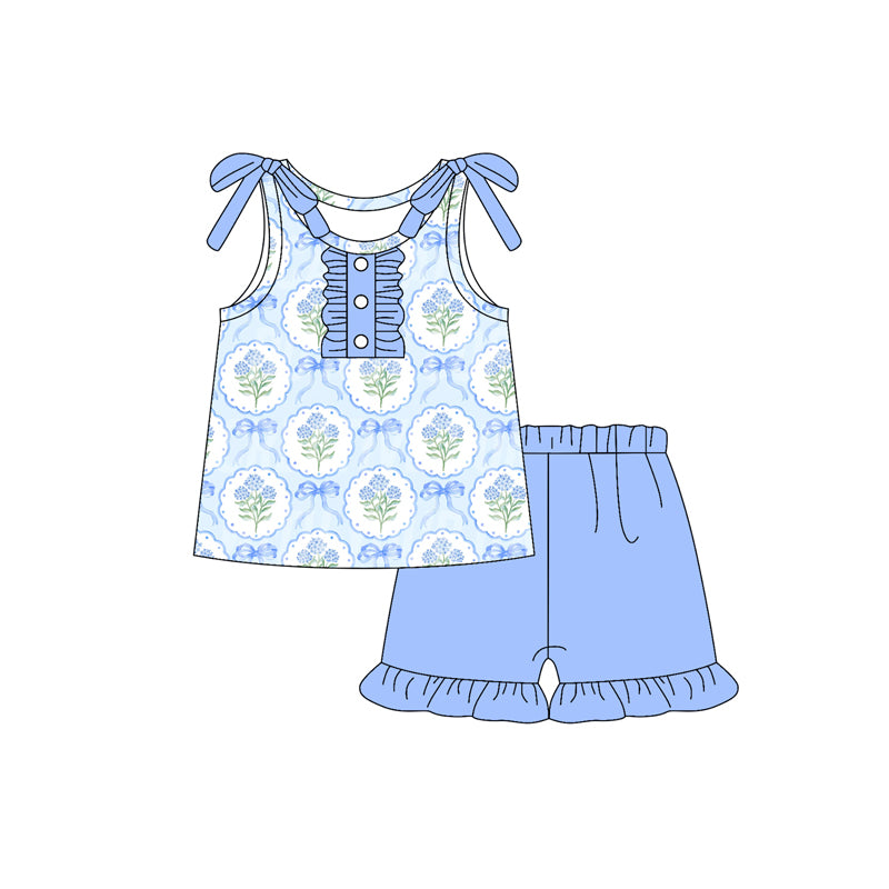 Blue floral boys summer outfit preorder