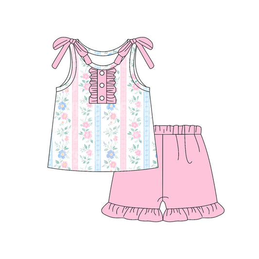 Baby girls pink blue floral design summer outfit preorder