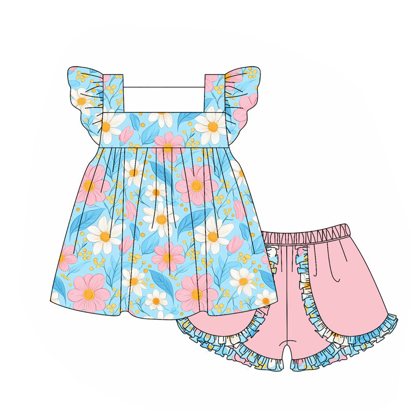 Baby girls white pink flowers summer outfit preorder