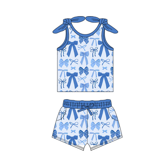 Blue bow toddle girls summer short set  preorder