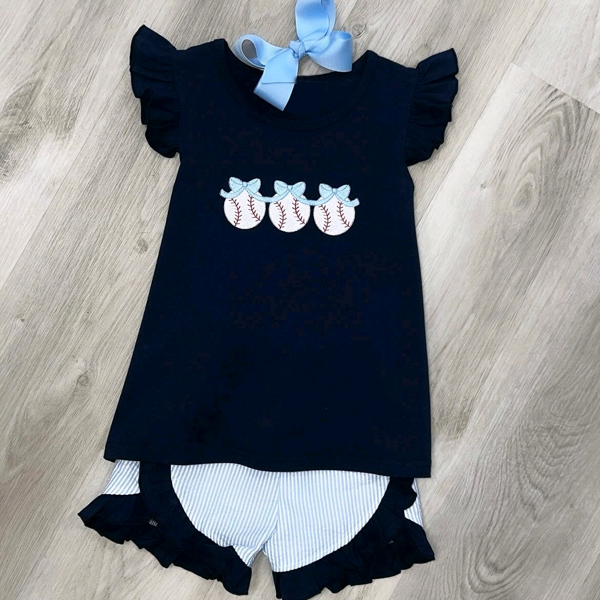 Baseball design kids girls summer short set  preorder