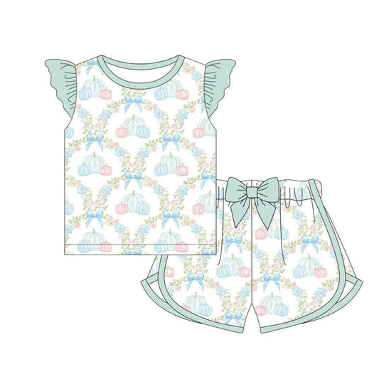 Girls pumpkin shirt matching shorts design outfit preorder