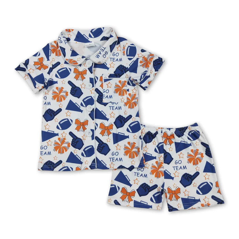 Football red cheer set girls summer pajama set