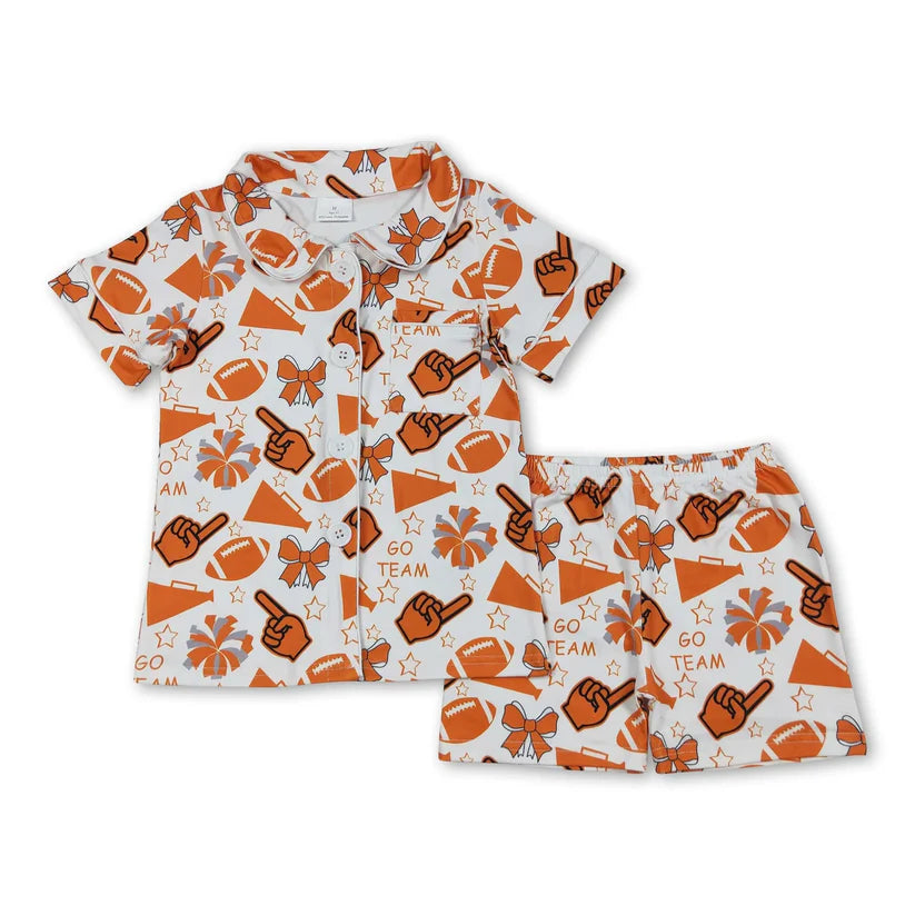 Football red cheer set girls summer pajama set