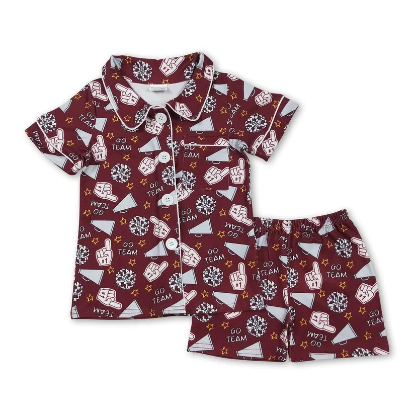 Football red cheer set girls summer pajama set