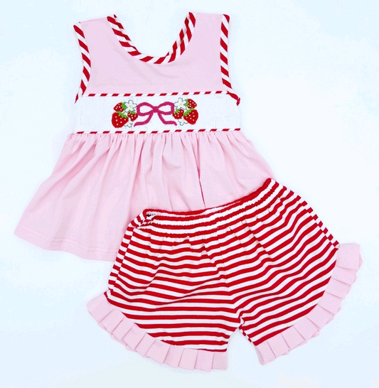 Straberry shirt matching shorts kids girls summer outfit preorder