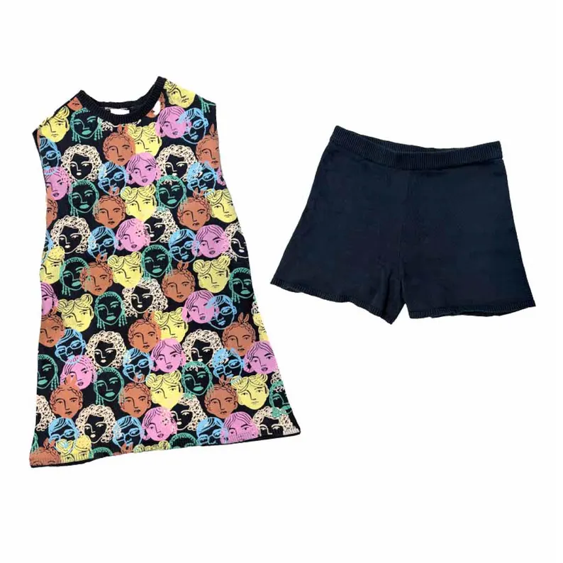 Baby girls face print shirt matching black shorts boutique outfit preorder