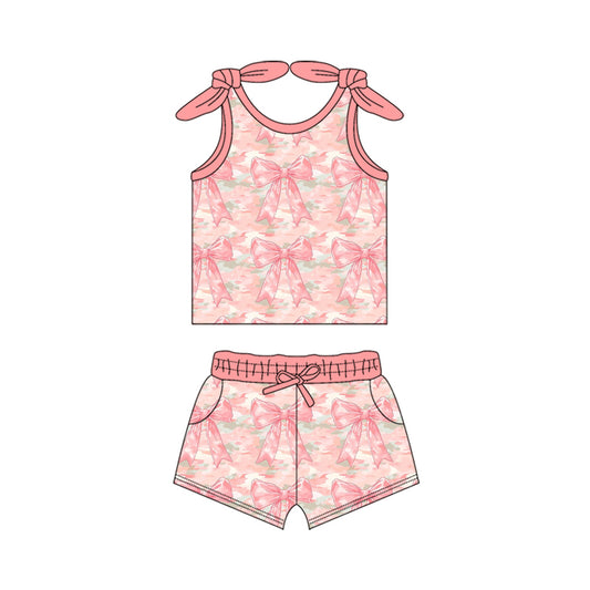Pink bow camo design girls summer outfit preorder