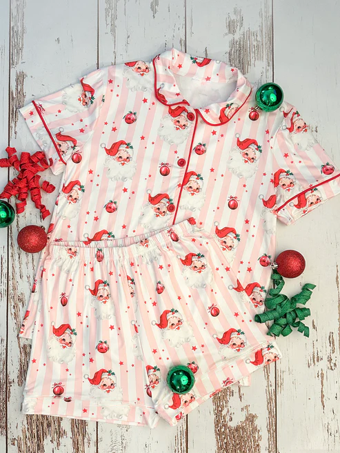 Christmas santa claus girls short sleeve pajama set preorder