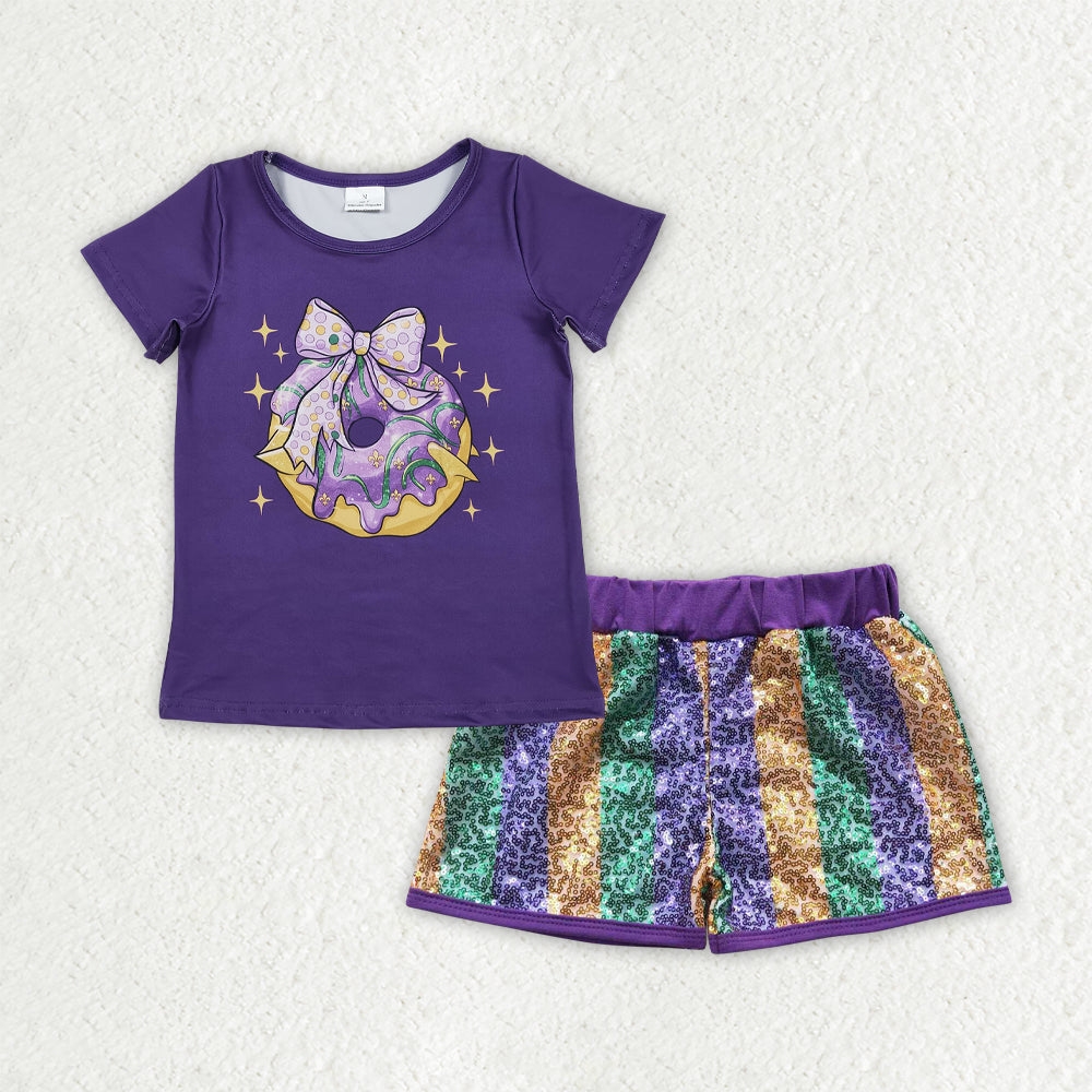 RTS NO MOQ mardi gras shirt matching sequins shorts girls outfit