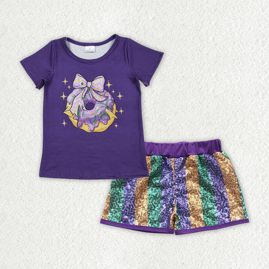 RTS NO MOQ mardi gras shirt matching sequins shorts girls outfit