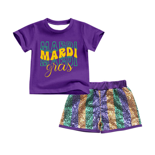 Happy Mardi Gras top matching sequins shorts outfit preorder