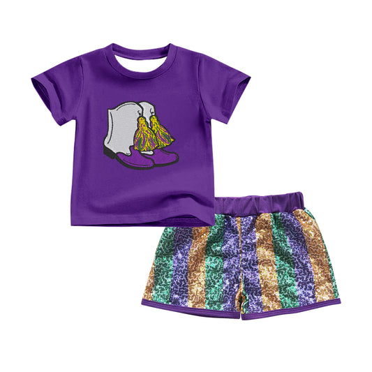 Happy Mardi Gras boots top matching sequins shorts outfit preorder