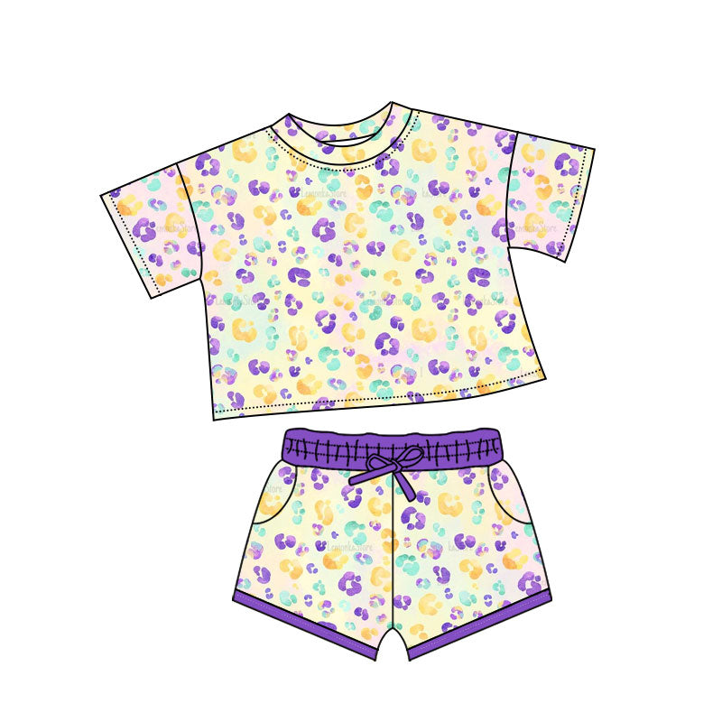 Kids girls Mardi Gras leopard print summer outfit preorder