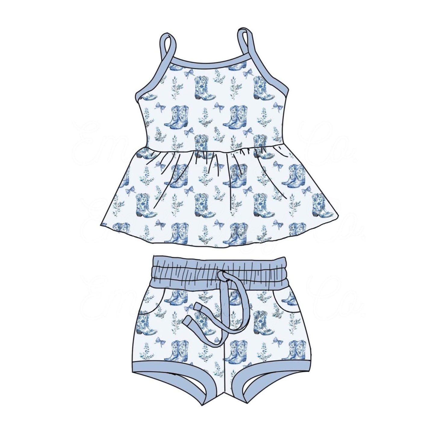 Kids western blue boots summer outfit preorder