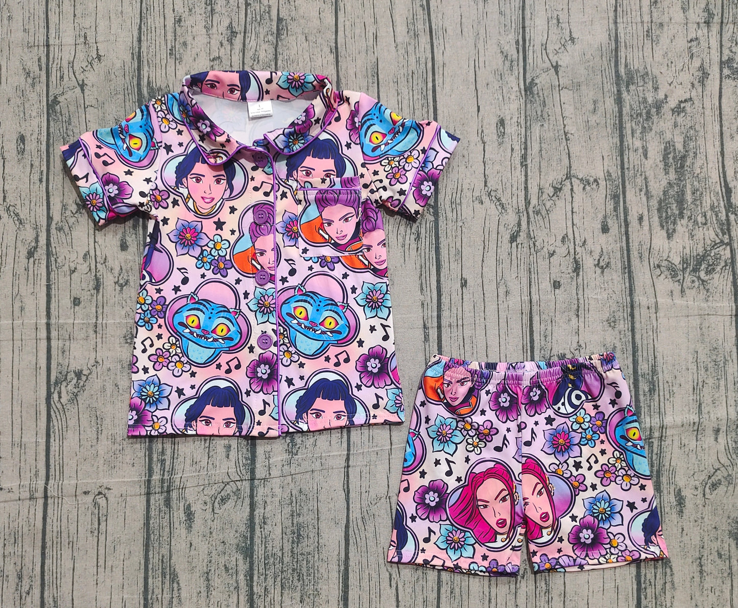 Girls movie design short sleeve pajama set outfit preorder