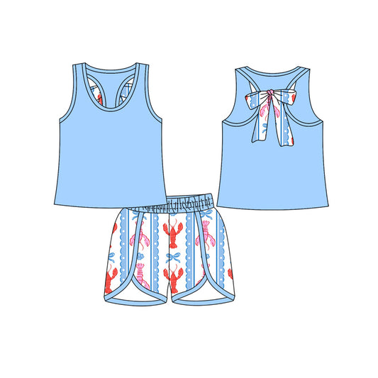 Girls blue tank top crawfish shorts summer outfit preorder