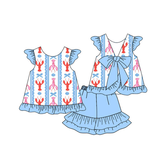 Girls crawfish top blue shorts summer outfit preorder