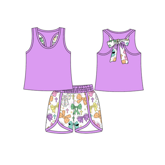 Girls lavender top easter cross bow shorts summer outfit preorder