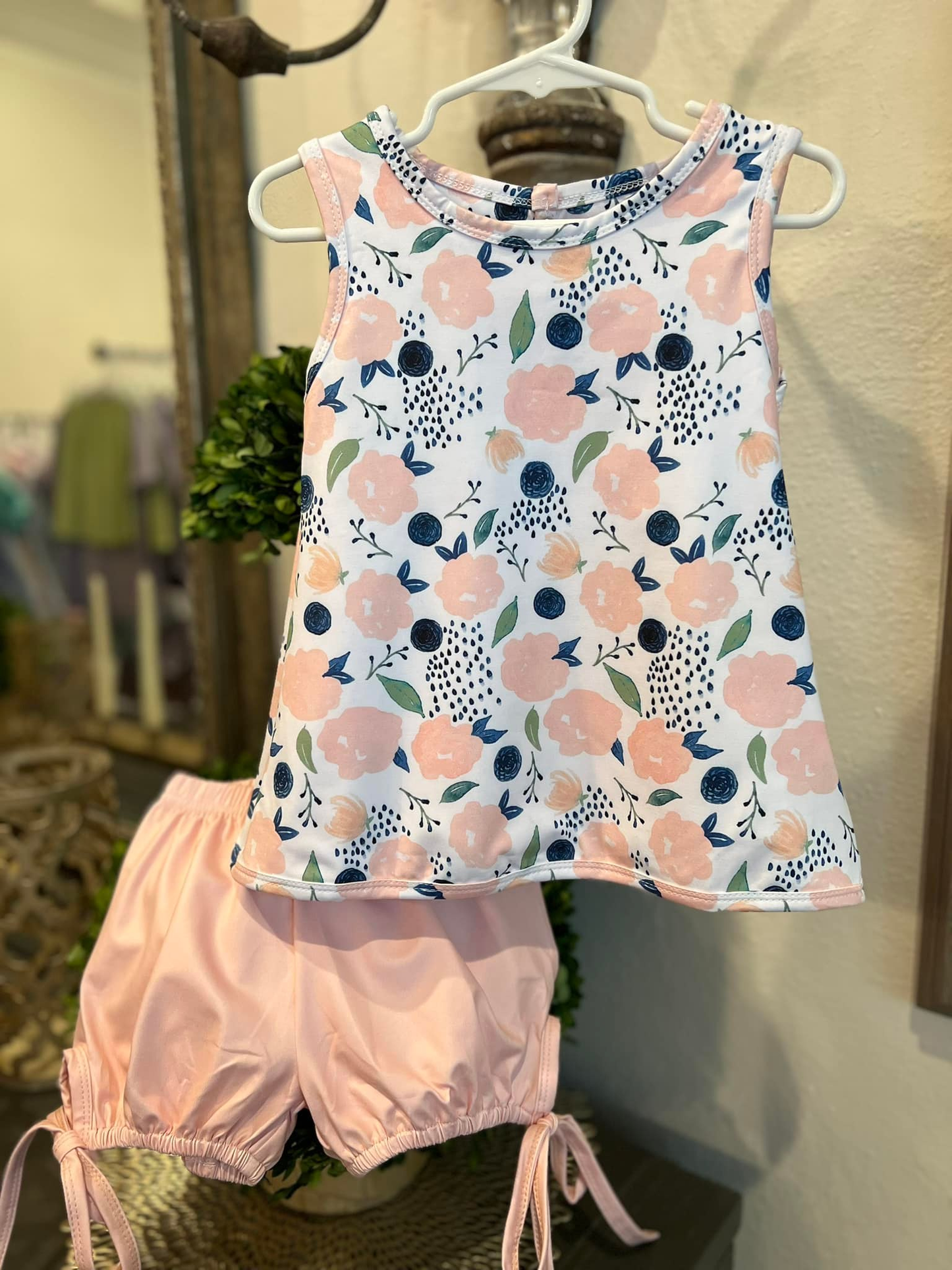 Pink flower shirt matching shorts girls summer outfit preorder