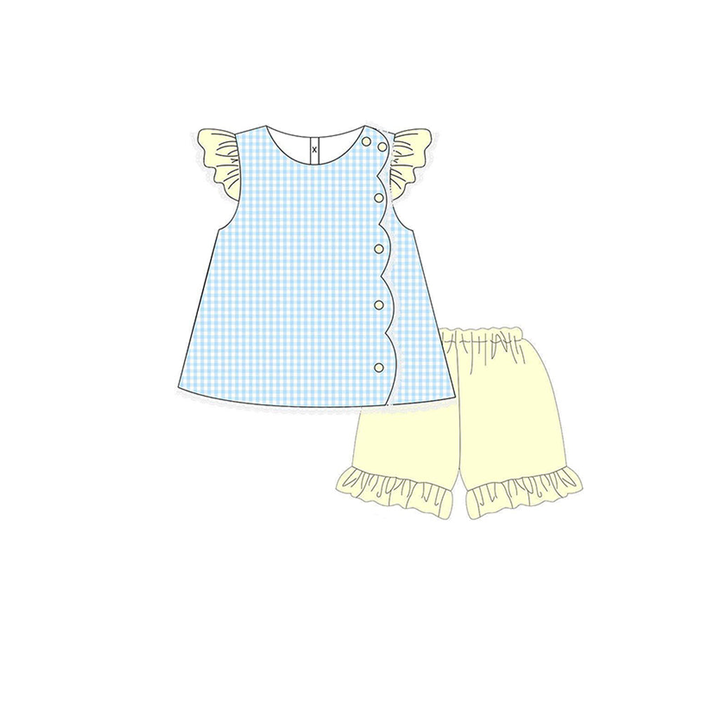 Blue plaid shirt matching shorts girls holiday outfit preorder