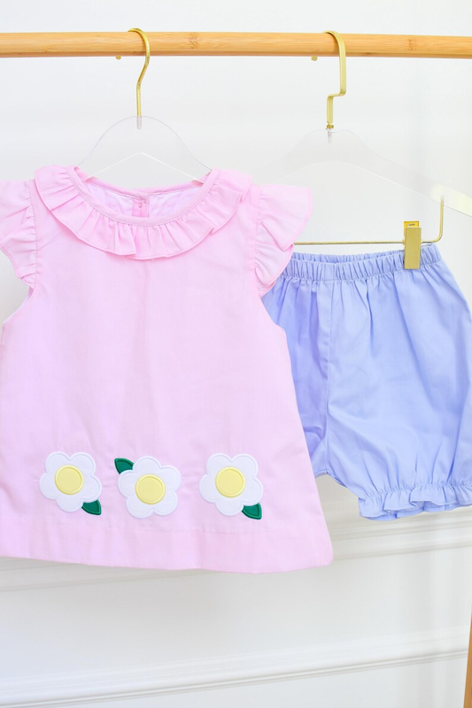 Flower design shirt matching shorts girl outfit preorder