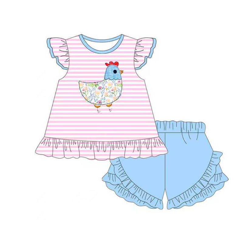 Floral chicken shirt matching shorts girls summer outfit preorder