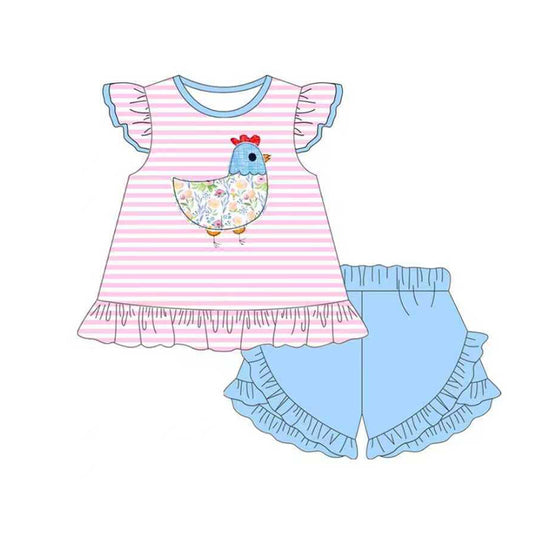 Floral chicken shirt matching shorts girls summer outfit preorder