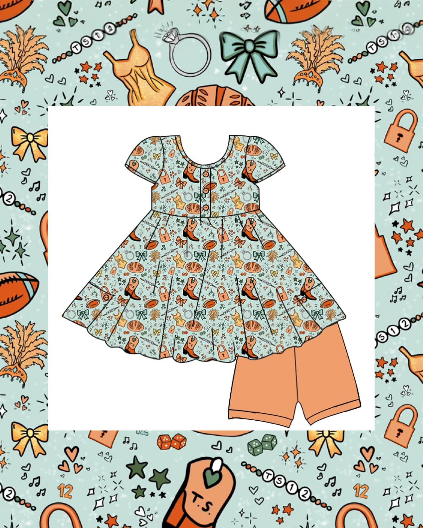 Football long sleeve top matching shorts baby girl outfit preorder