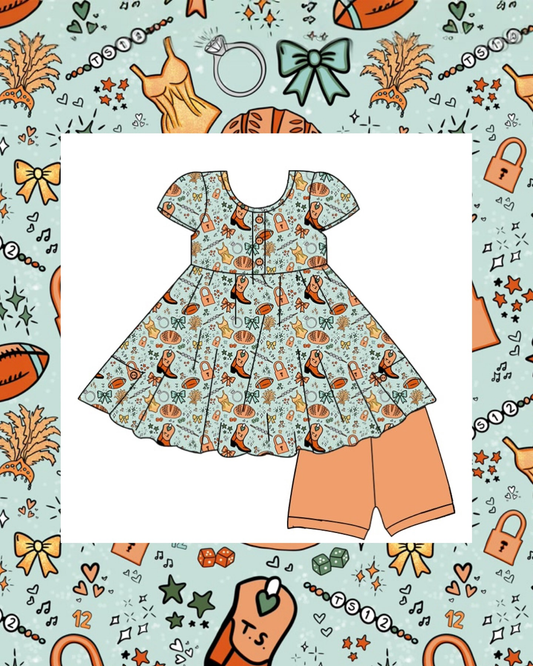 Football long sleeve top matching shorts baby girl outfit preorder