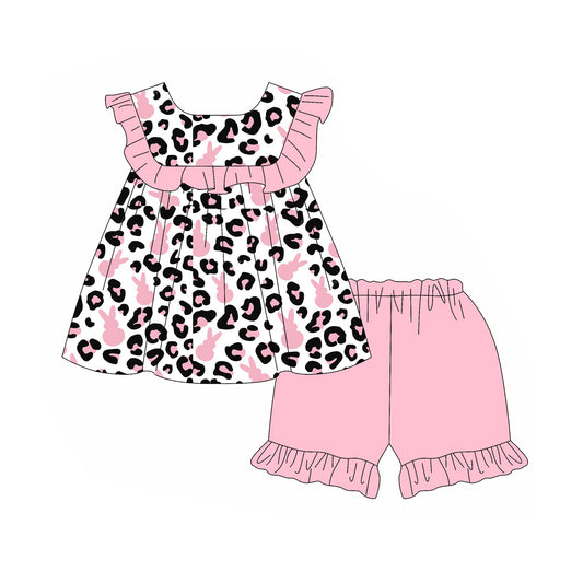 Easter bunny leopard top matching shorts girls short sleeve outfit preorder