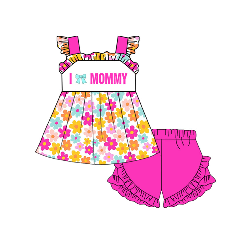I love mommy flowers shirt matching shorts girls summer outfit preorder