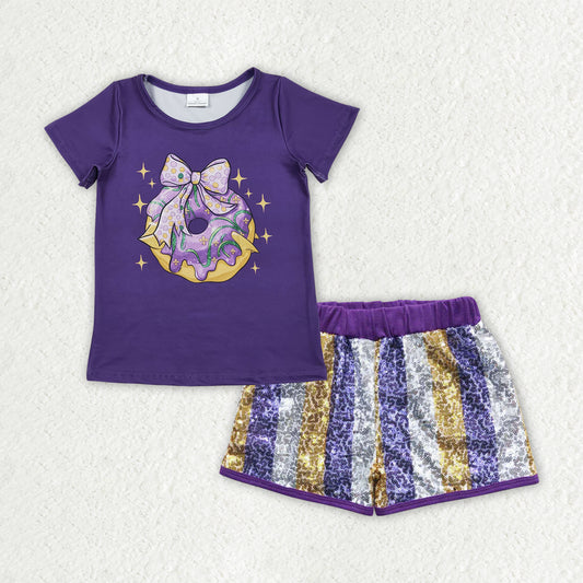 RTS NO MOQ mardi gras shirt matching sequins shorts girls outfit