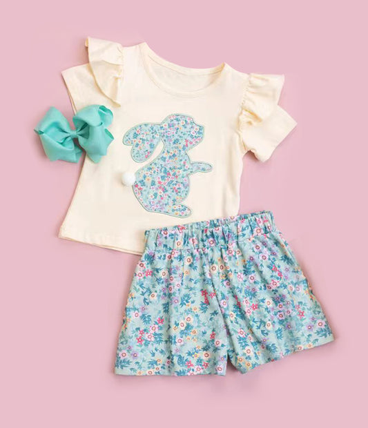 Floral bunny easter shirt matching shorts girls summer outfit preorder