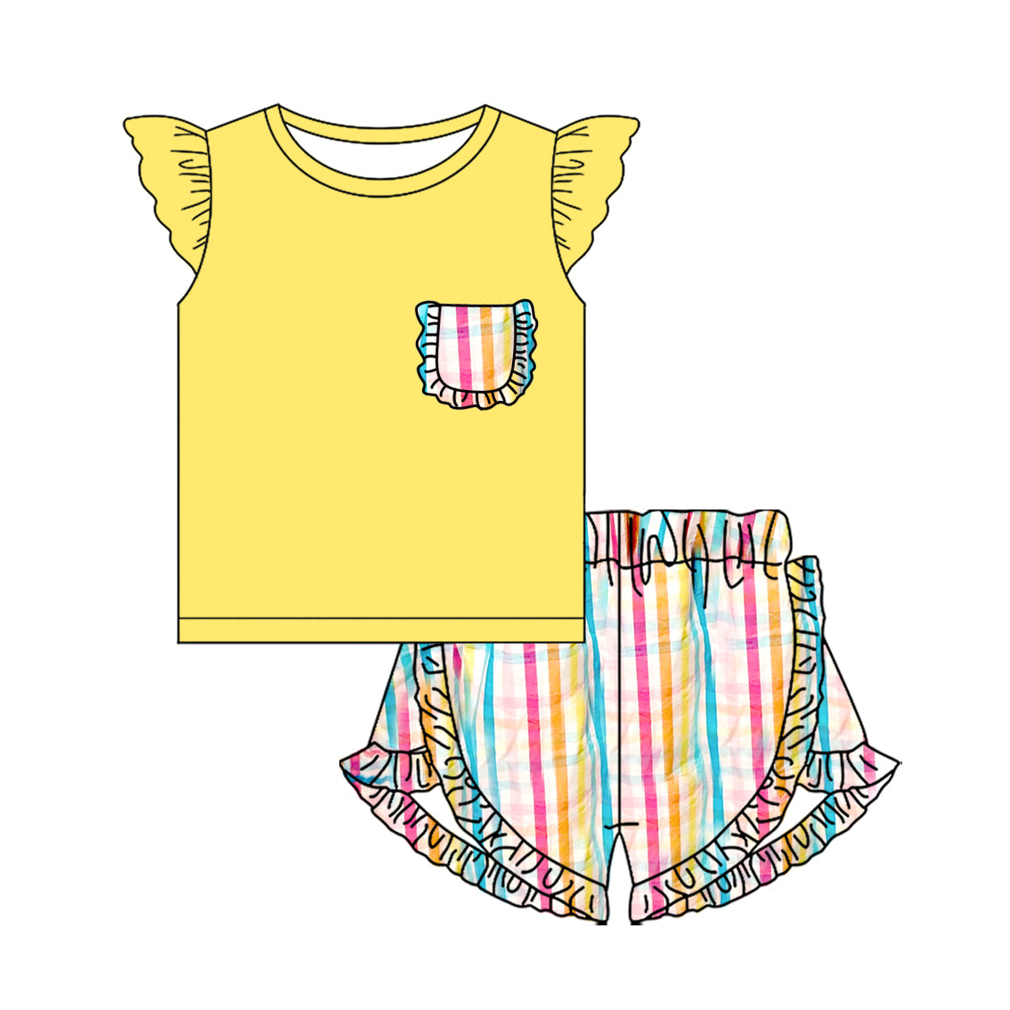 Stripes pocket shirt matching shorts girls summer outfit preorder